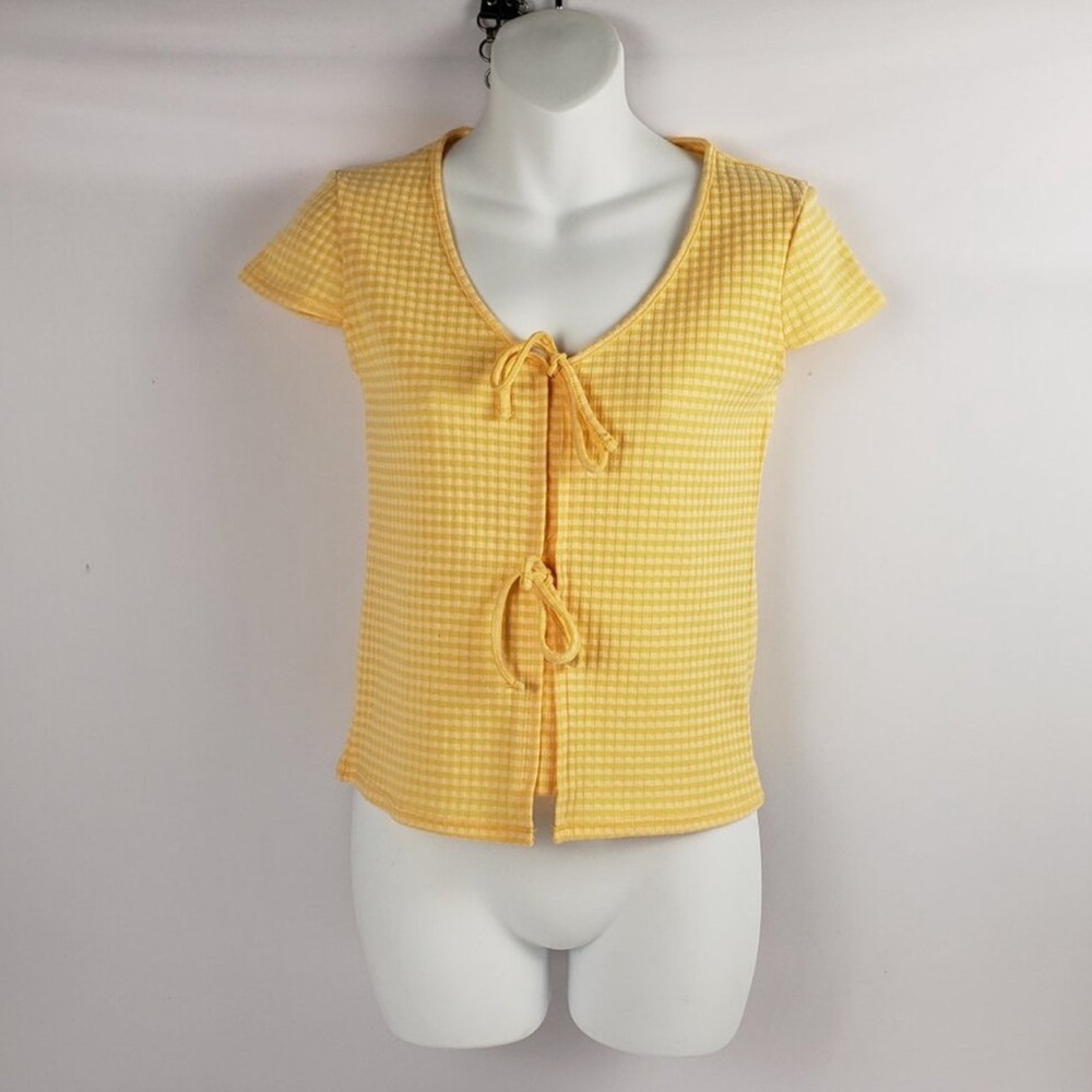 Madewell XXS Yellow Plaid Women Top Short Sleeve Knit XXsmall